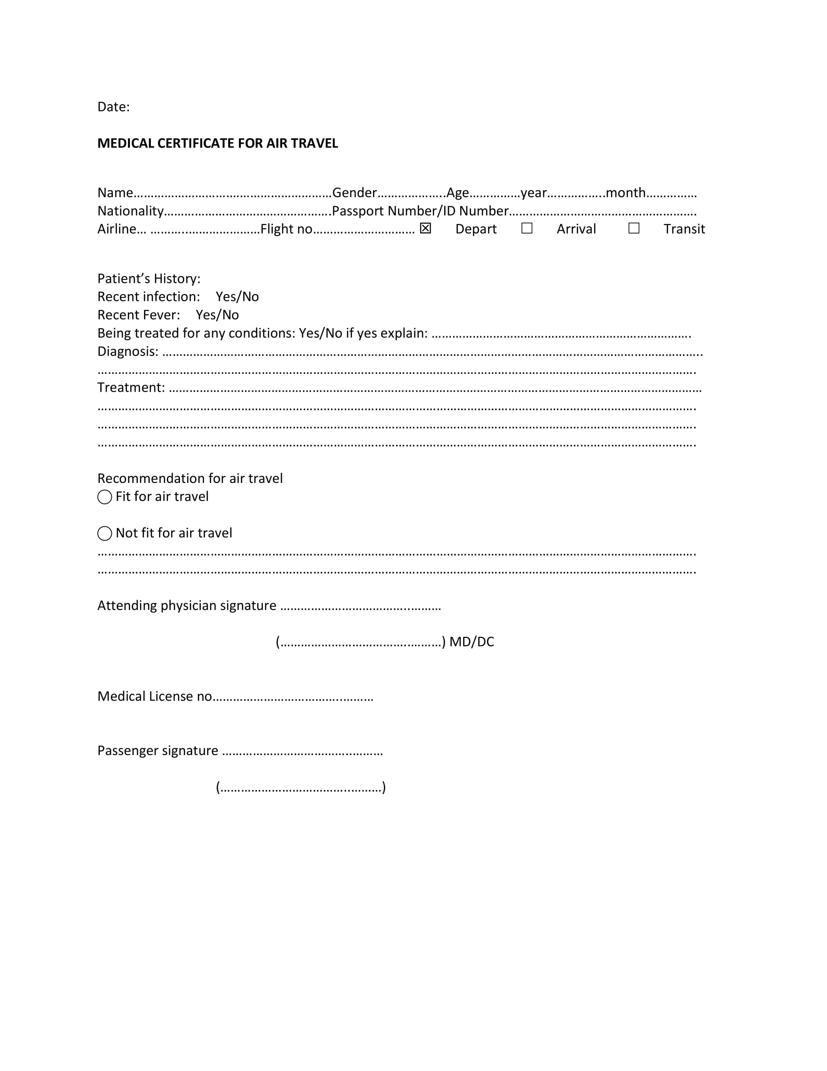 Fit-to-Fly health certificate