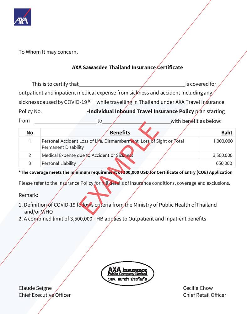 Example of COVID-19 Insurance for Traveling to Thailand